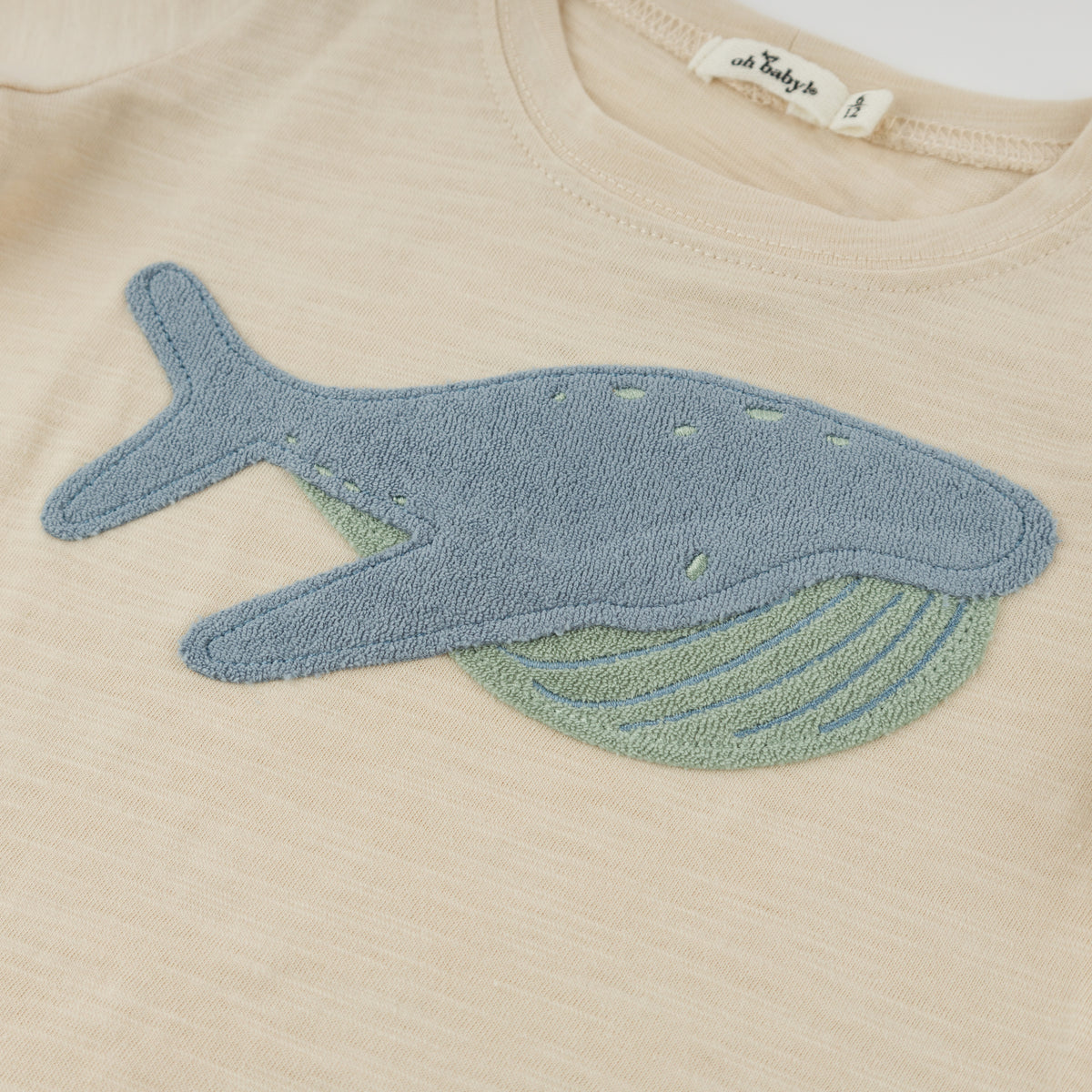 oh baby! Raw Edge Short Sleeve Tee - Whale Applique - Natural - Applique