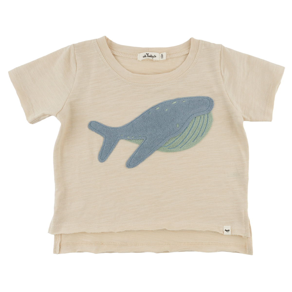oh baby! Raw Edge Short Sleeve Tee - Whale Applique - Natural