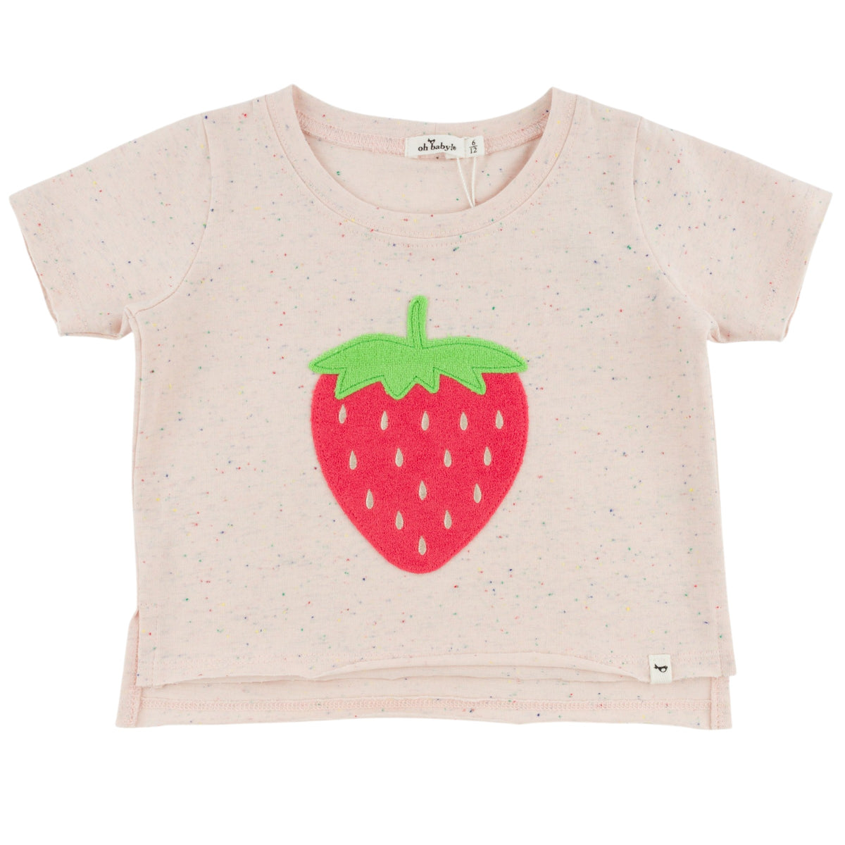 oh baby! Raw Edge Short Sleeve Confetti Tee - Strawberry Applique - Pale Pink
