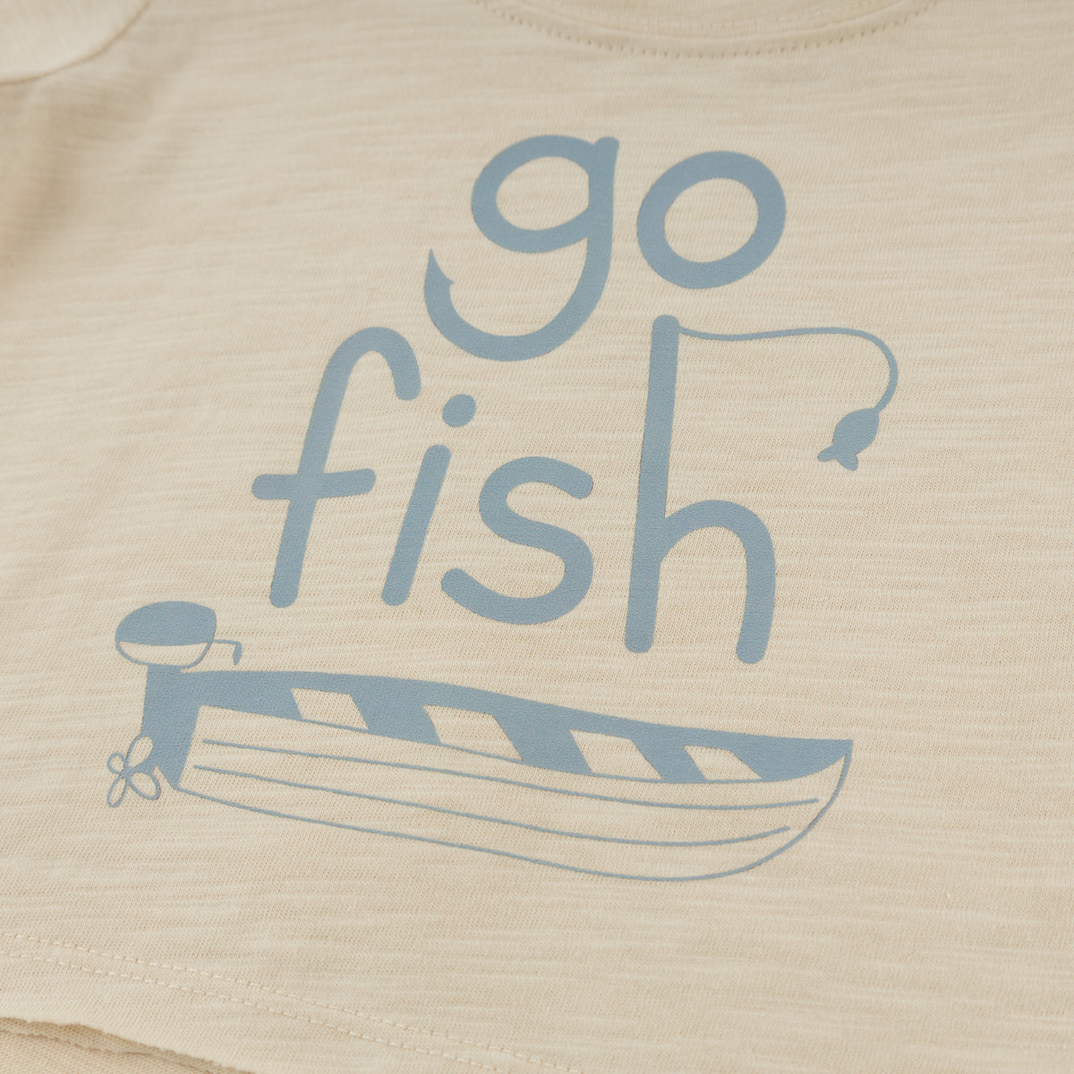 oh baby! Raw Edge Short Sleeve Tee - "Go Fish" - Natural - Close Up