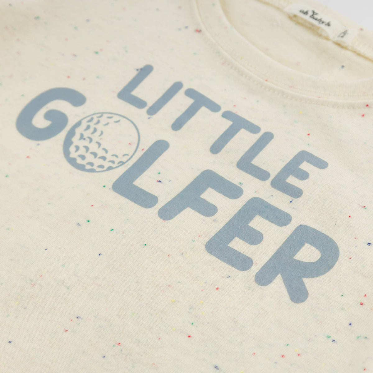 oh baby! -Raw Edge Short Sleeve Tee - "Little Golfer" - Confetti Natural - Close Up