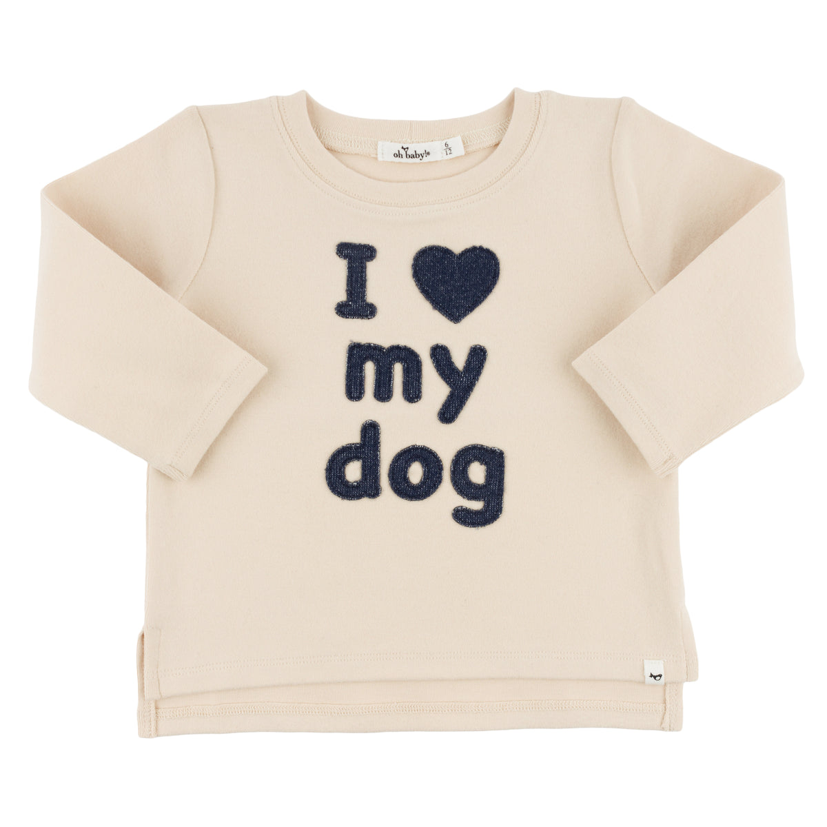 oh baby! Raw Edge Long Sleeve Tee - "I Heart My Dog" - Shortbread