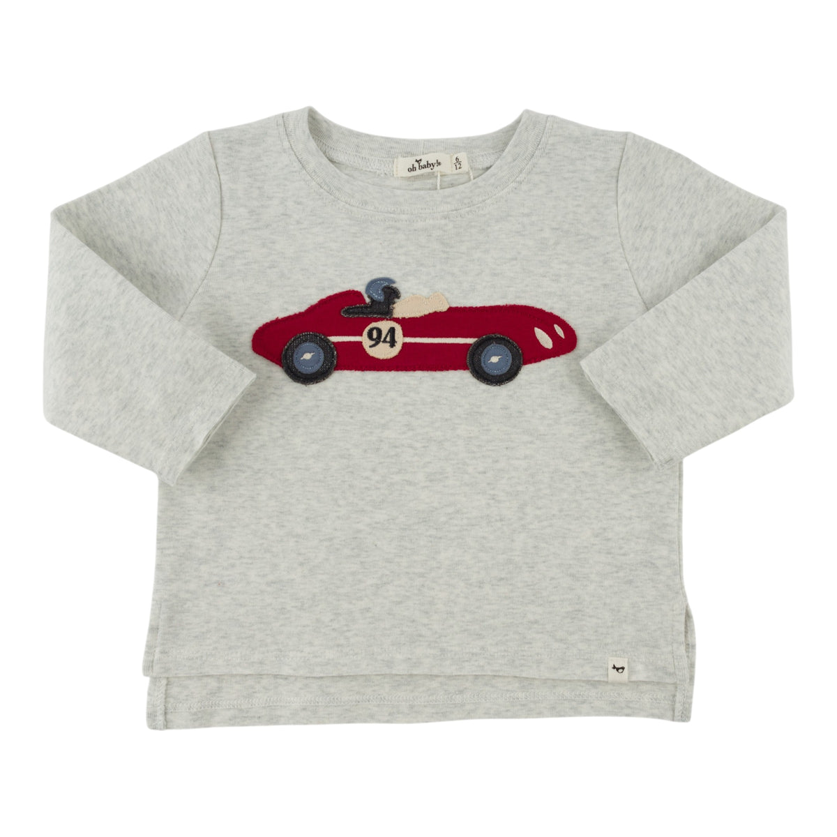 oh baby! Long Sleeve Tee - Race Car Applique - Heather Gray