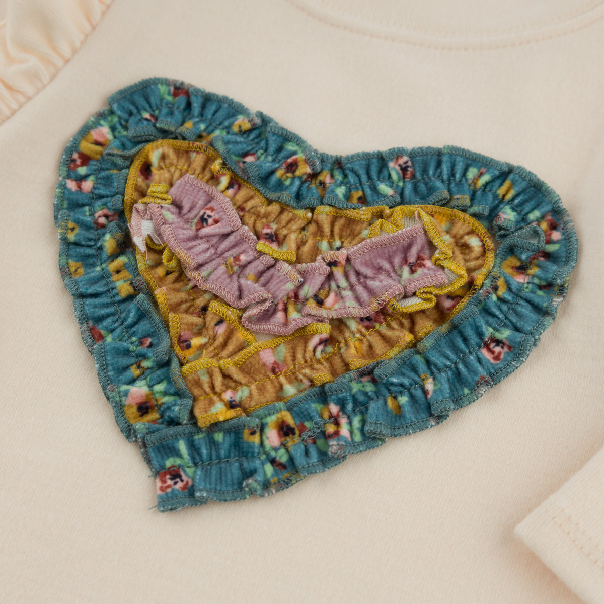 oh baby! Millie Long Sleeve Tee - Harvest Bloom Ruffle Heart - Sugar Cookie - Applique