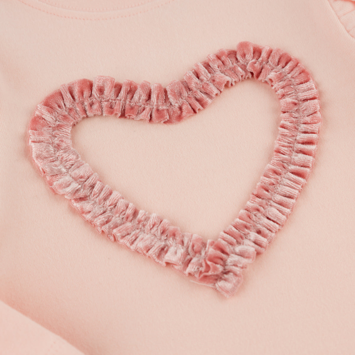 oh baby! Millie Ruffle Long Sleeve Tee - Pink Velvet Ruffle Heart - Pale Pink - Close