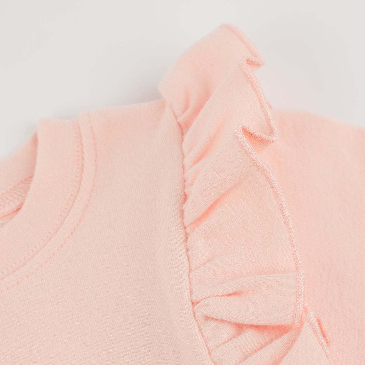 oh baby! Millie Ruffle Long Sleeve Tee - Pink Velvet Ruffle Heart - Pale Pink - Ruffle Sleeve