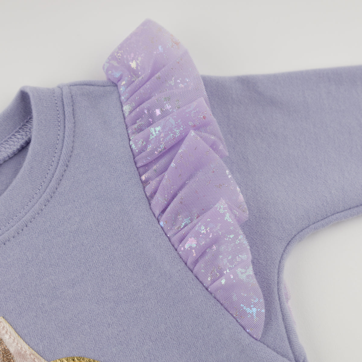 oh baby! Millie Long Sleeve Tee - Unicorn Head Applique - Lavender - Ruffle Sleeve