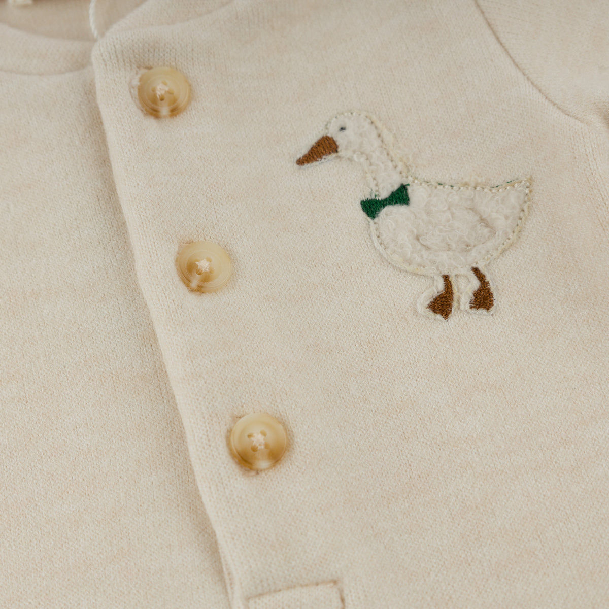 oh baby! Sweater Knit Elbow Patch Henley - Goose Patch - Natural - Button Front with Applique