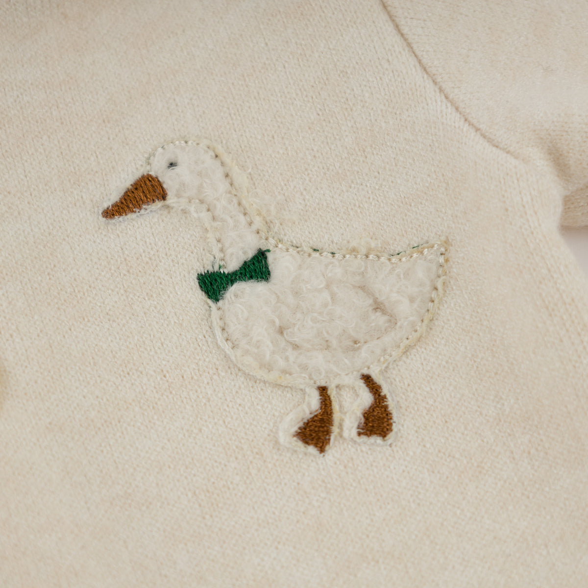 oh baby! Sweater Knit Elbow Patch Henley - Goose Patch - Natural - Applique
