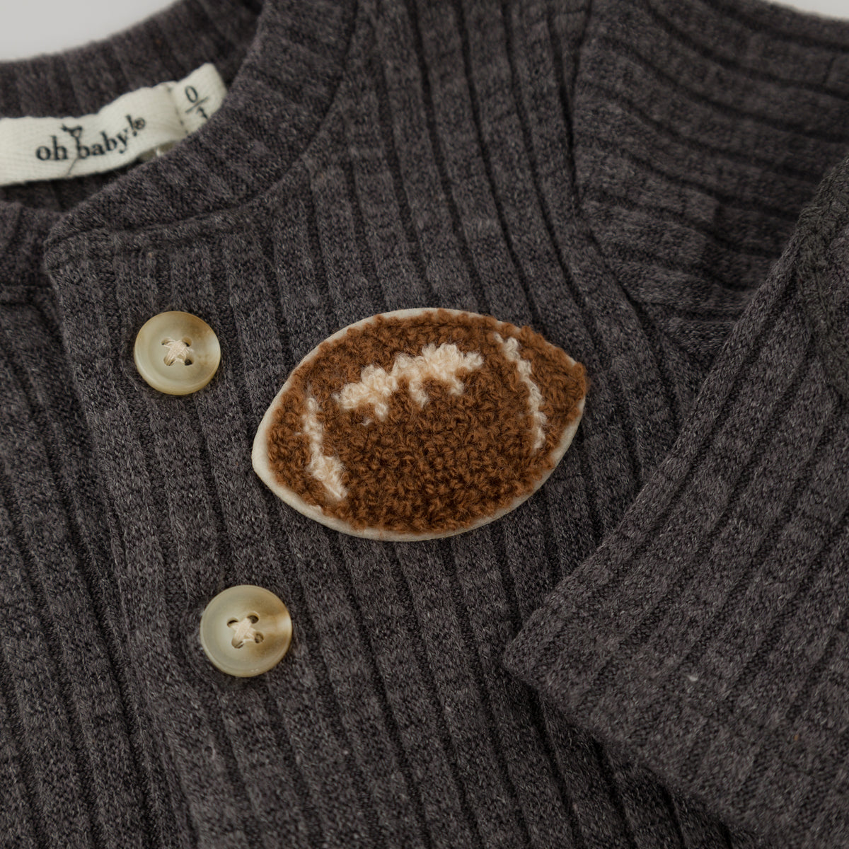 oh baby! Sweater Knit Elbow Patch Henley - Football Chenille Patch - Charcoal - Football Patch