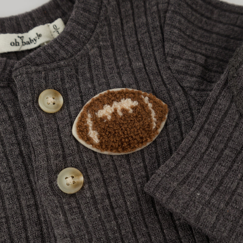 oh baby! Sweater Knit Elbow Patch Henley - Football Chenille Patch - Charcoal - Football Patch