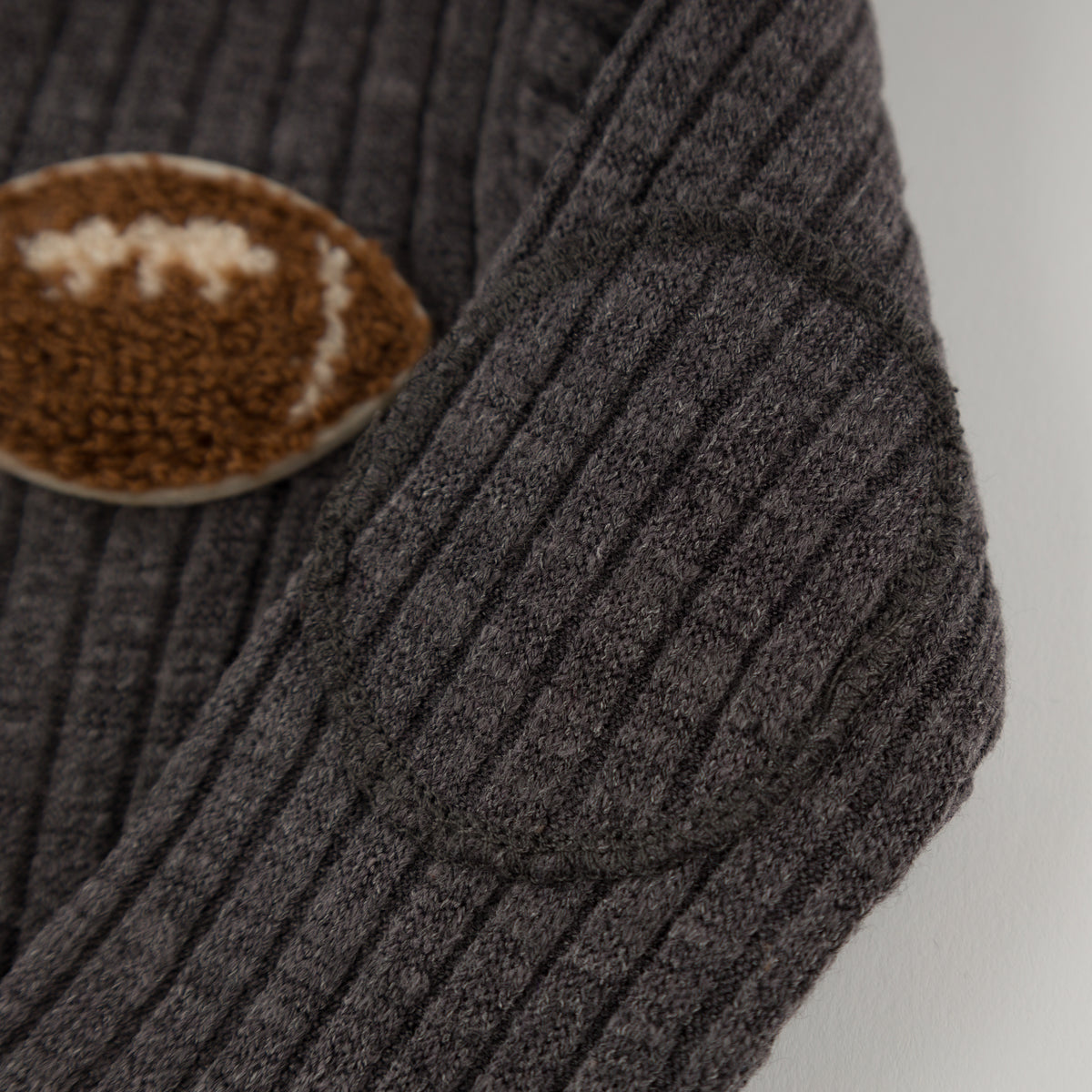 oh baby! Sweater Knit Elbow Patch Henley - Football Chenille Patch - Charcoal - Elbow patch
