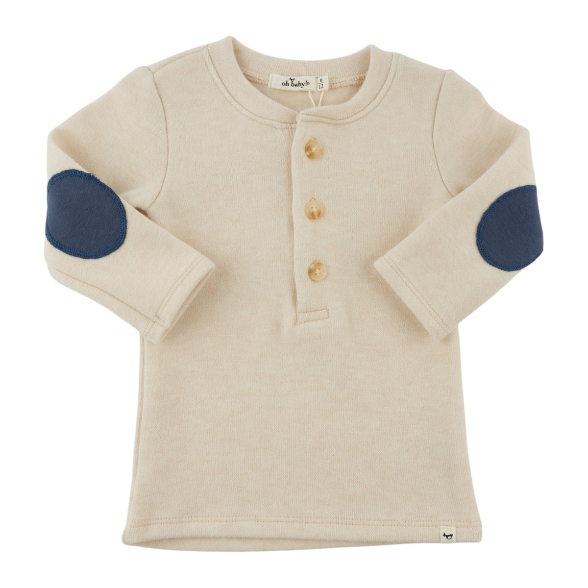 oh baby! Sweater Knit Elbow Patch Henley - Natural
