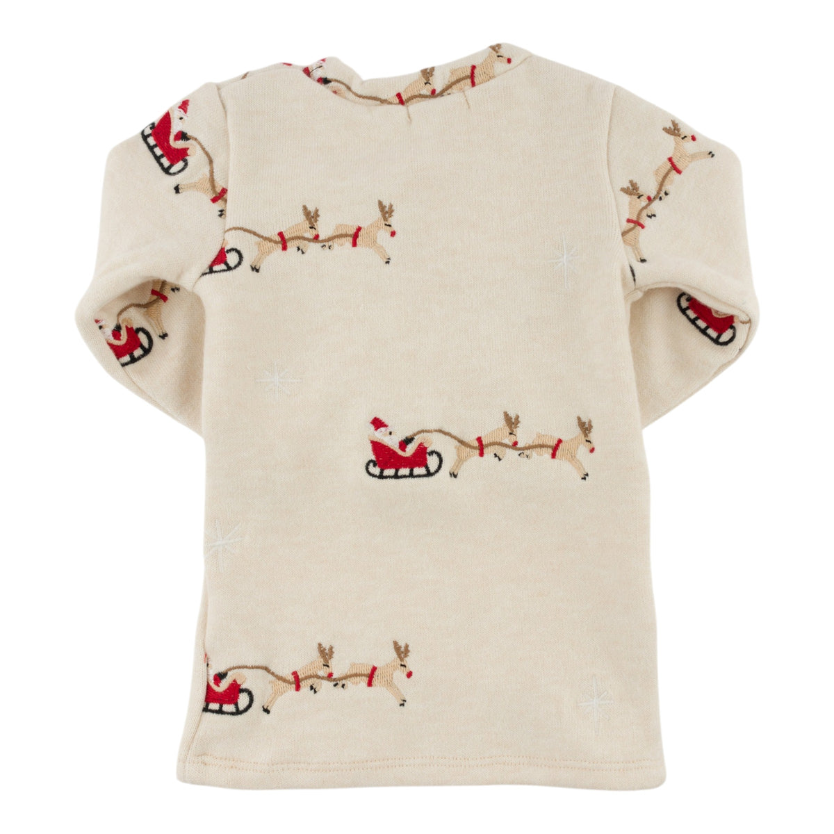 oh baby! Sweater Knit Elbow Patch Henley - Embroidered Santa Sleigh - Natural - back