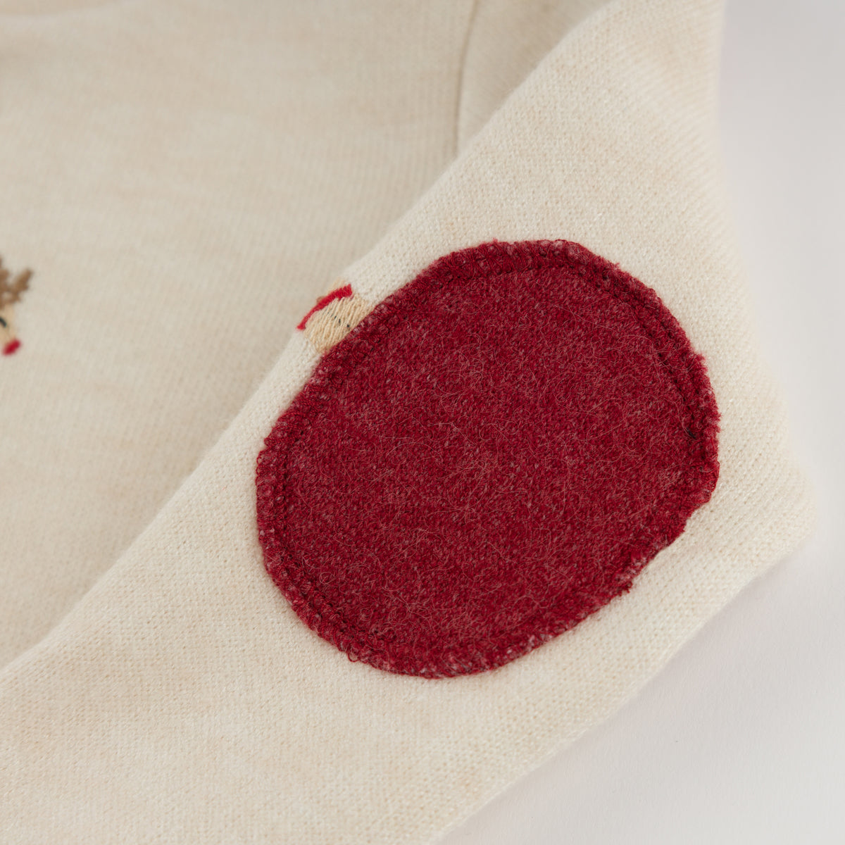oh baby! Sweater Knit Elbow Patch Henley - Embroidered Santa Sleigh - Natural - elbow patch