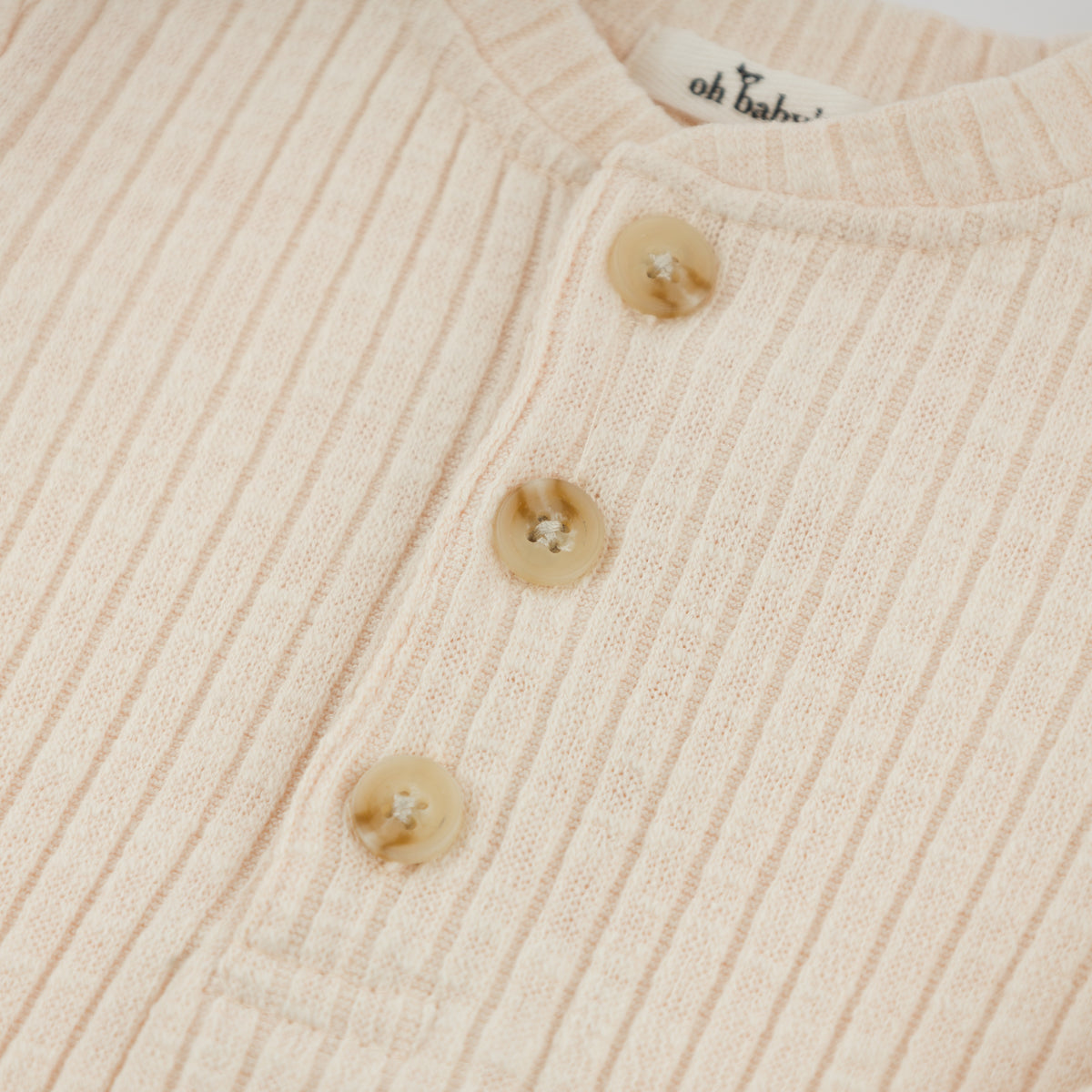 oh baby! Wide Rib Elbow Patch Long Sleeve Henley Top - Natural - Buttons