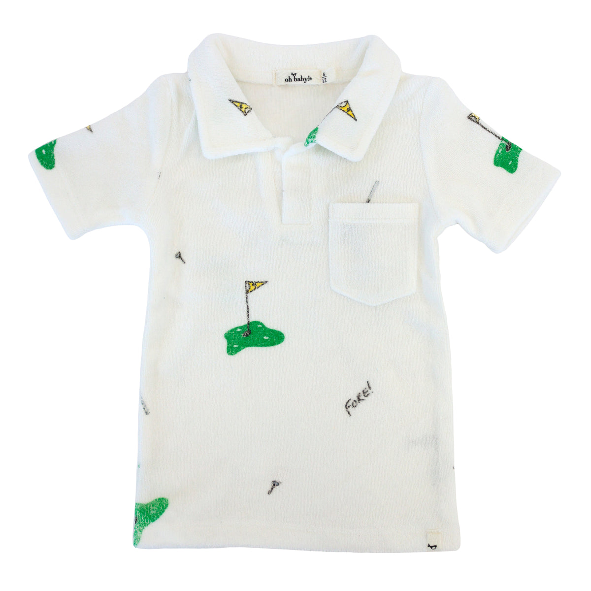 oh baby! Cotton Terry Polo Shirt - Golf Print - Snow