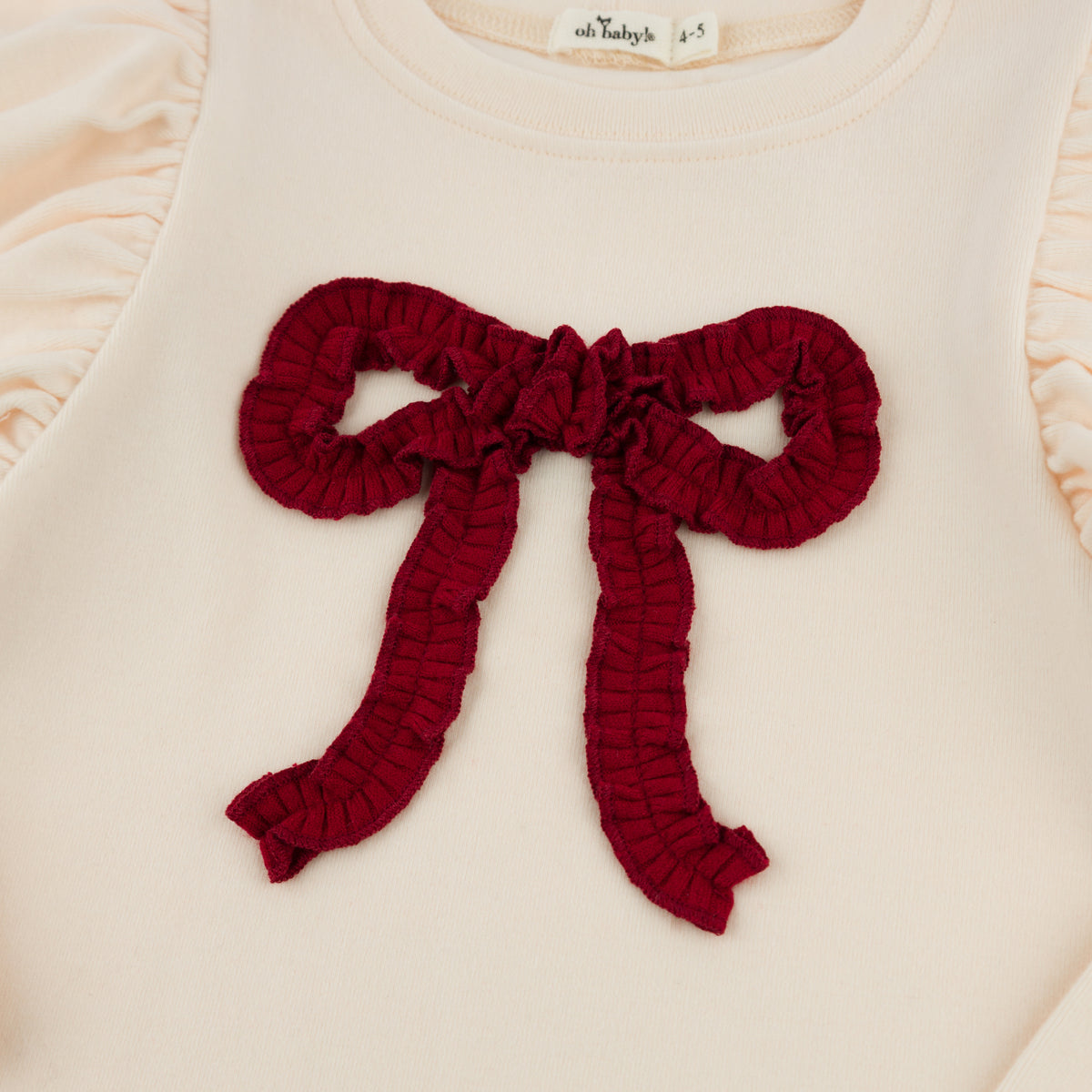 oh baby! Long Sleeve Butterfly Tee - Berry Ruffle Bow - Natural - Close