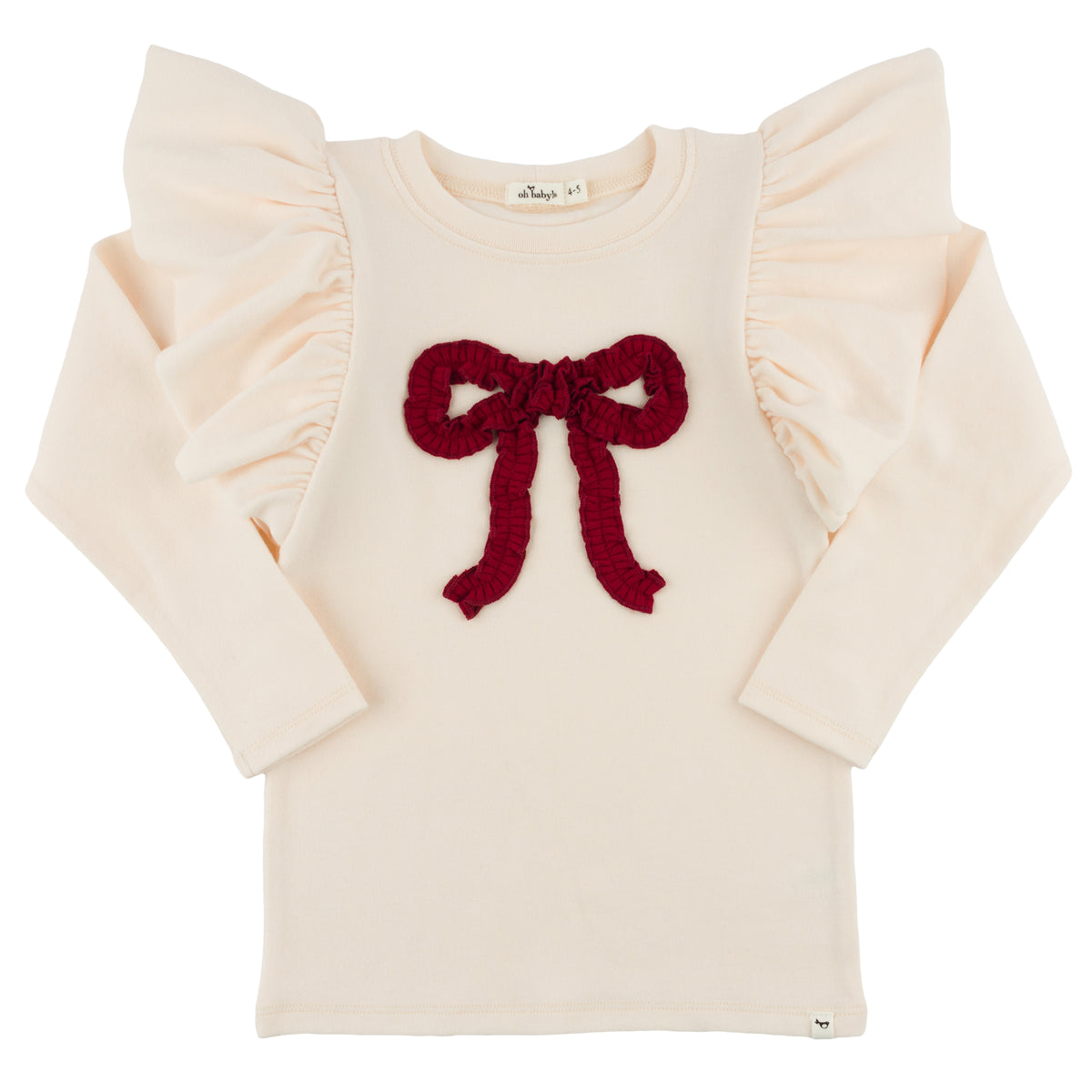 oh baby! Long Sleeve Butterfly Tee - Berry Ruffle Bow - Natural