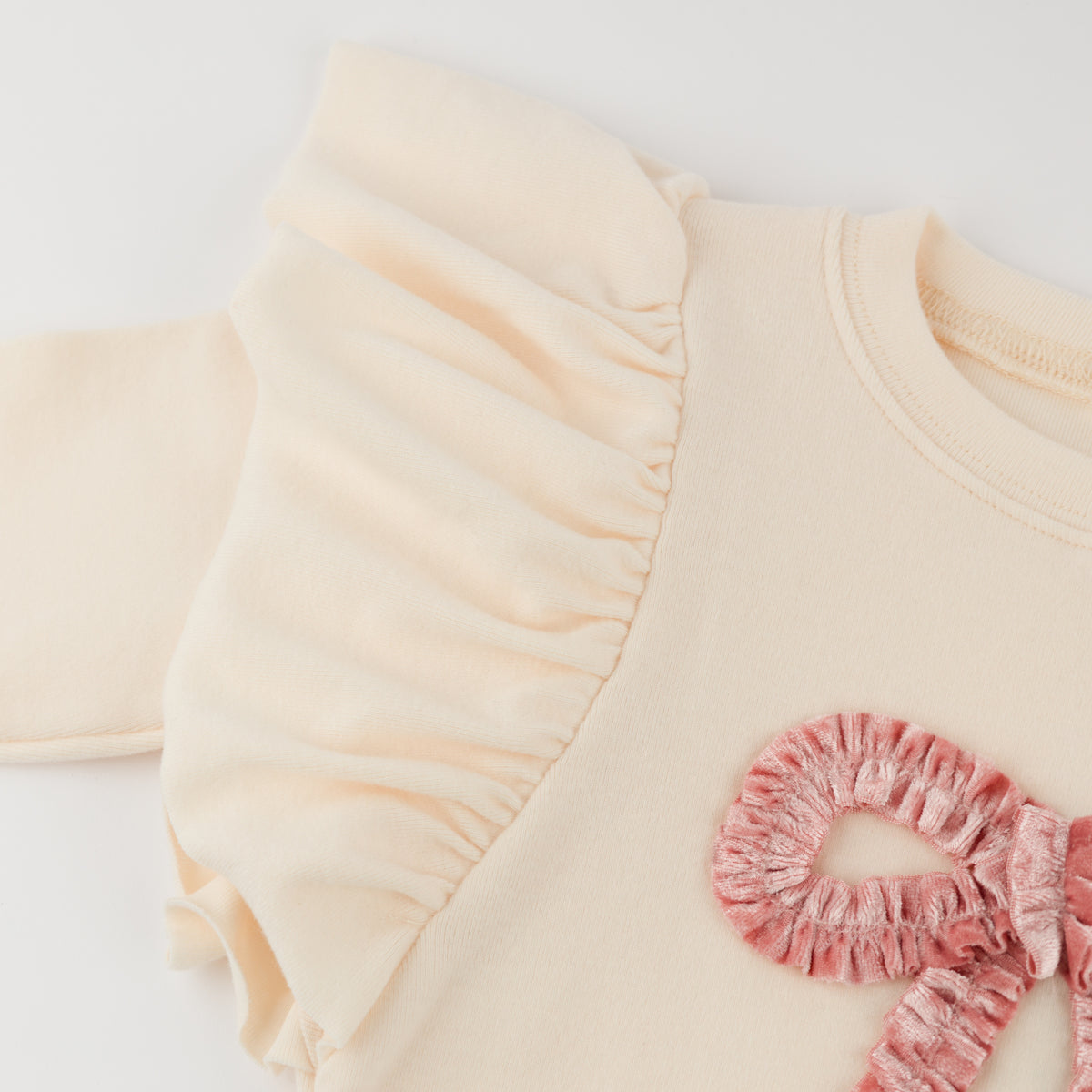 oh baby! Butterfly Long Sleeve Tee - Pink Velvet Ruffle Bow - Natural - Butterfly Ruffle Sleeve