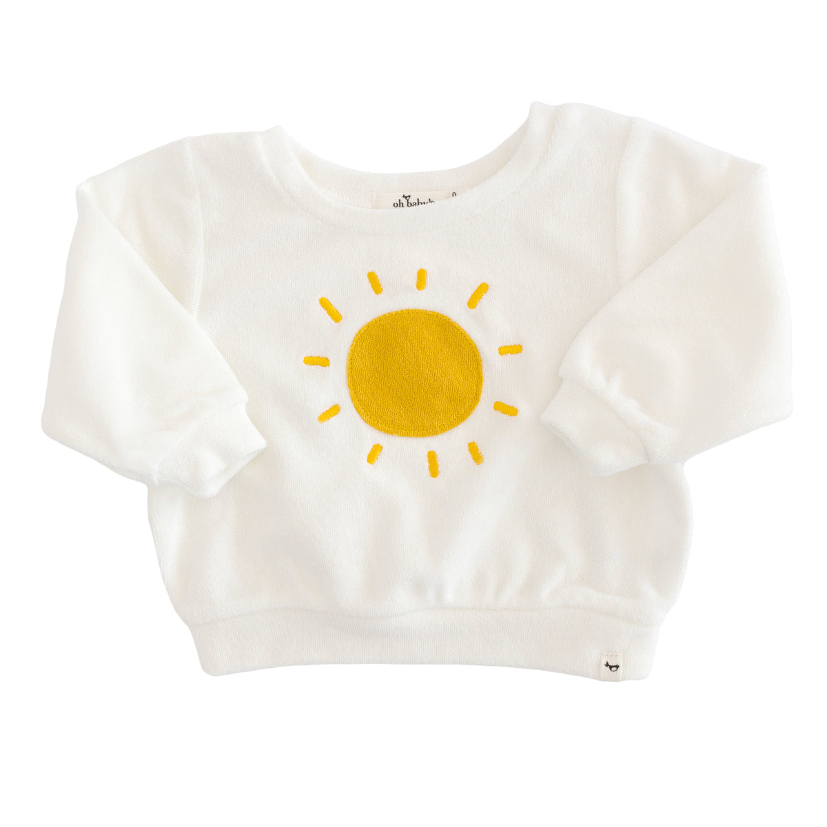oh baby! Cotton Terry Baby Brooklyn Boxy Sweatshirt - Golden Sun Terry Applique - Snow