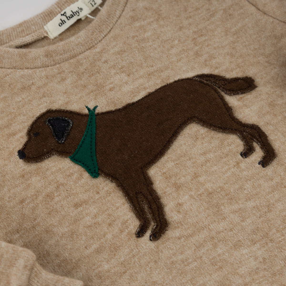 oh baby! Brooklyn Boxy Sweatshirt - Chocolate Lab Applique - Mushroom Heather - Applique