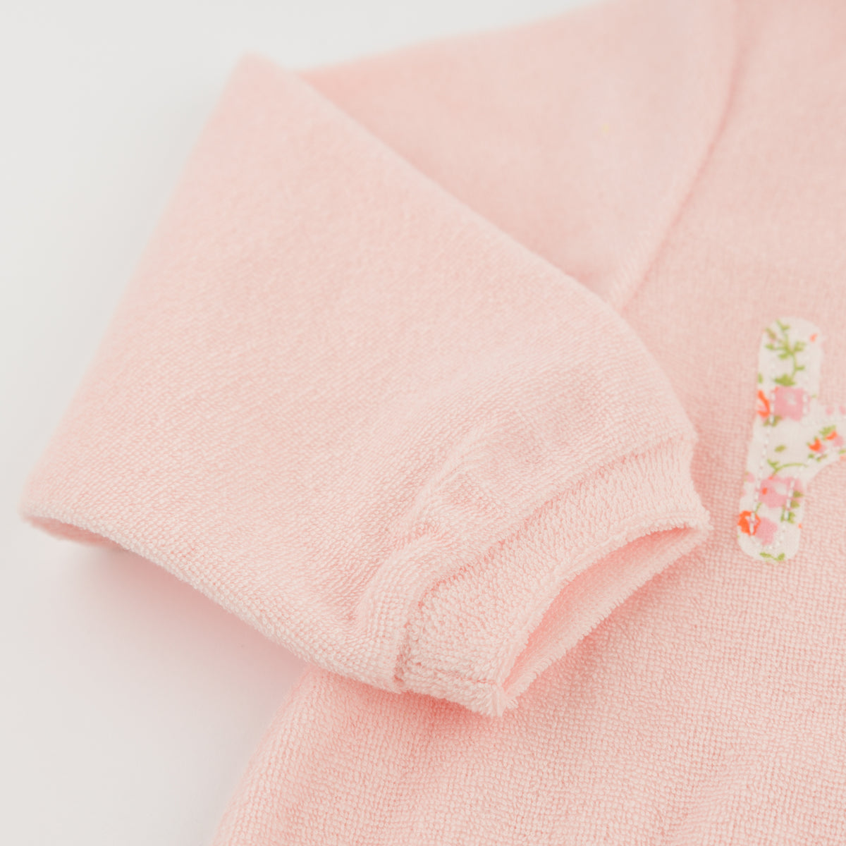oh baby! Brooklyn Boxy Sweatshirt - Multi-Color Floral "Happy" Applique - Pale Pink - Sleeve