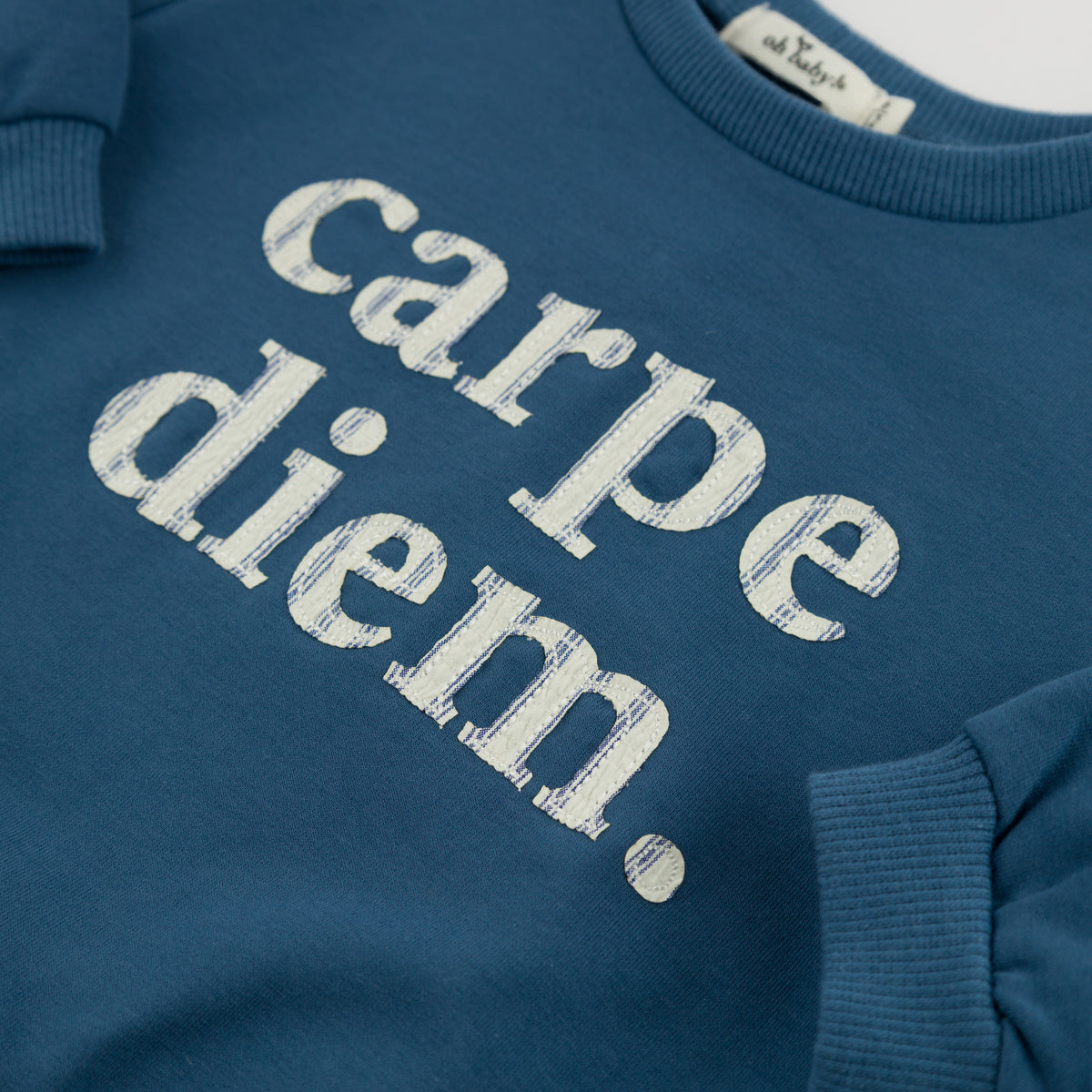 oh baby! Brooklyn Boxy Sweatshirt - "carpe diem." Print - French Blue - Close Up