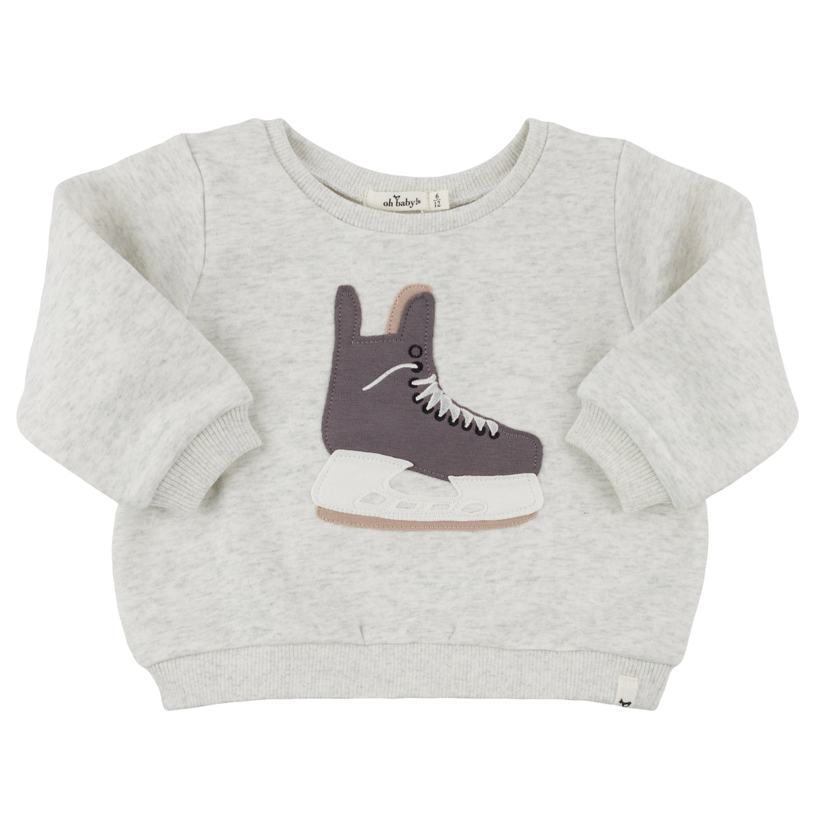 oh baby! Brooklyn Boxy Sweatshirt -Hockey Skate Applique - Heather Gray