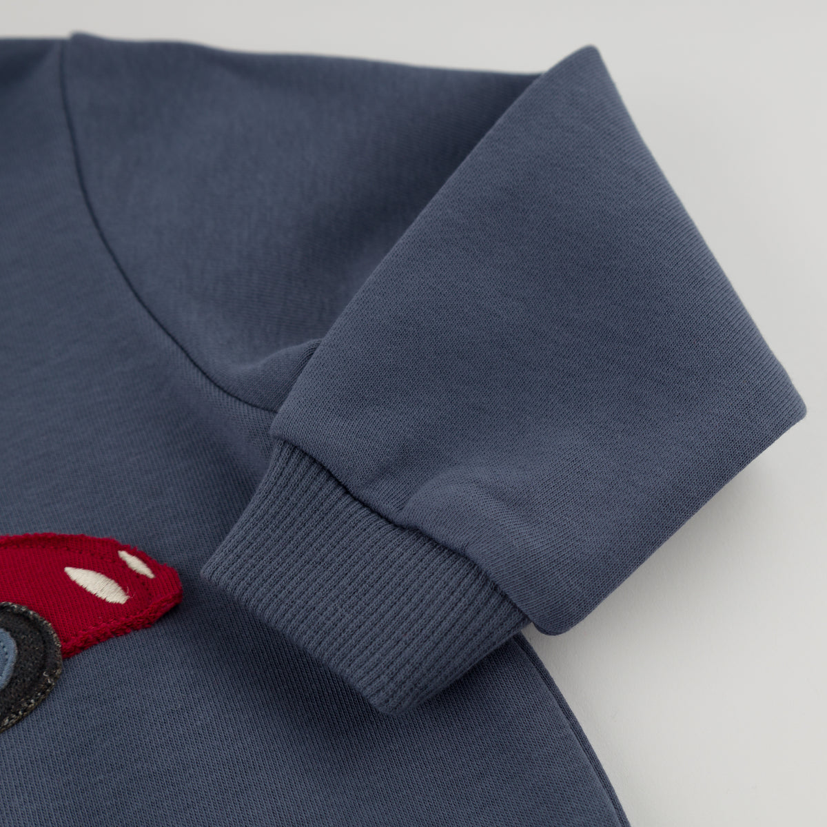 oh baby! Brooklyn Boxy Sweatshirt - Race Car with Flag - Denim - Sleeve