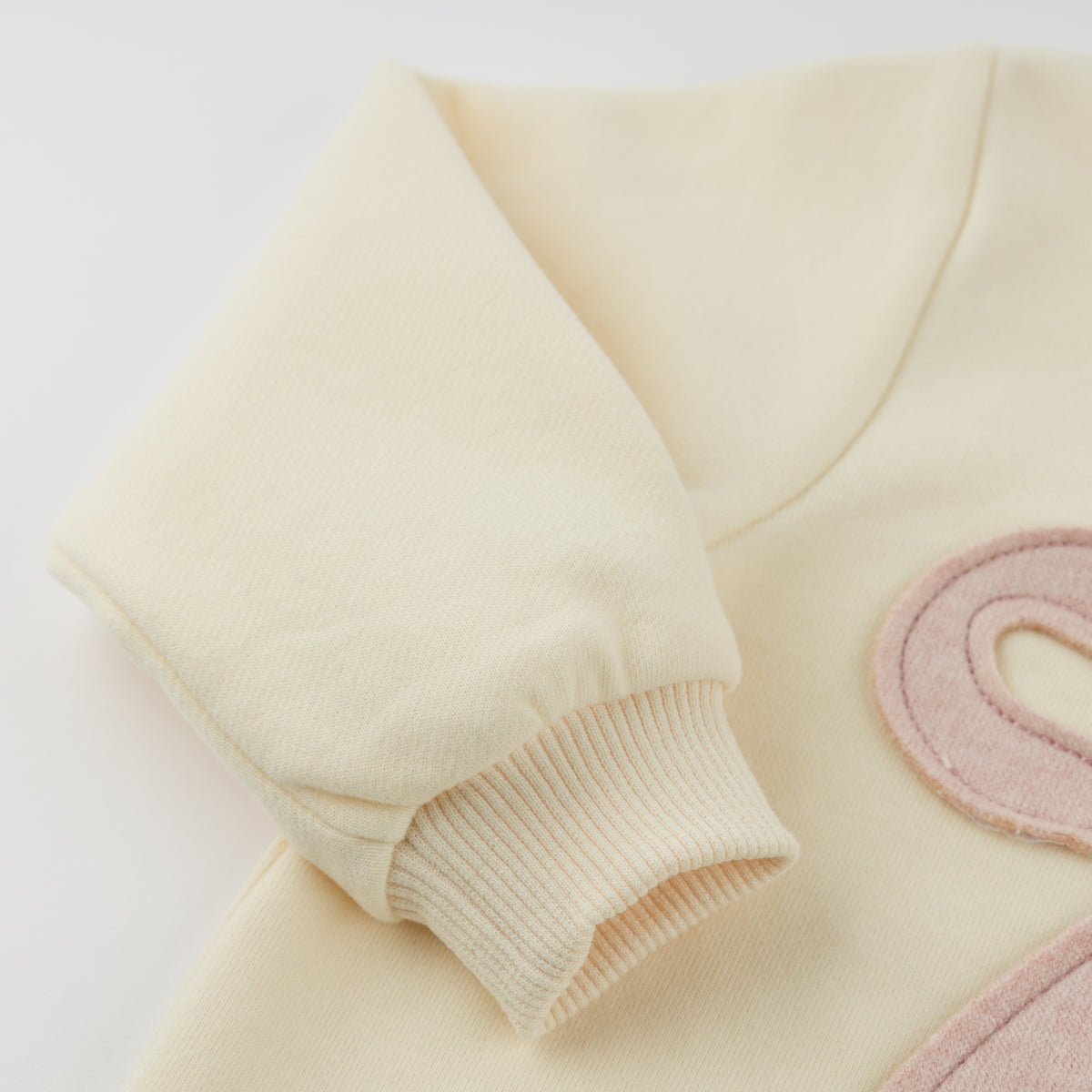 oh baby! Brooklyn Boxy Sweatshirt - Bow Applique - Sugar Cookie - Sleeve