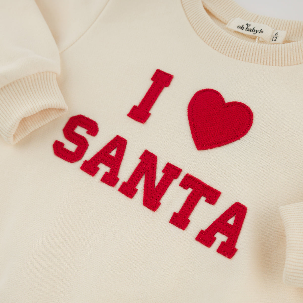 oh baby! Brooklyn Boxy Sweatshirt - "I Heart Santa" - Sugar Cookie - closeup