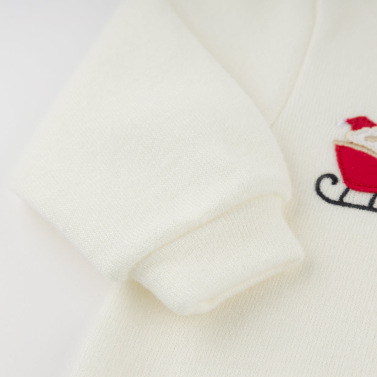 oh baby! Brooklyn Boxy Sweatshirt - Santa Sleigh Applique - Cream - sleeve