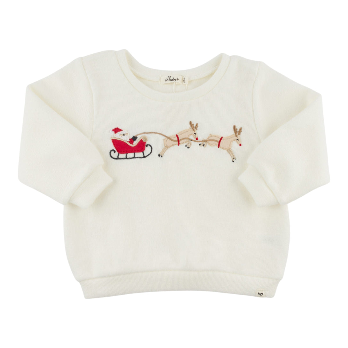 oh baby! Brooklyn Boxy Sweatshirt - Santa Sleigh Applique - Cream - front