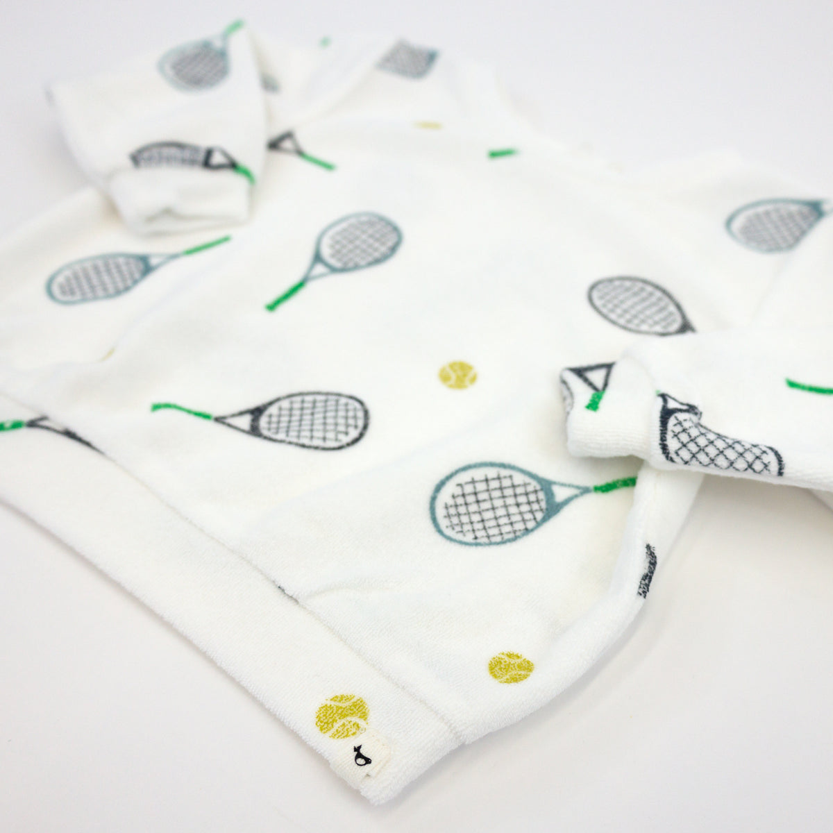 oh baby! Cotton Terry Boxy Sweatshirt - Tennis Print - Snow
