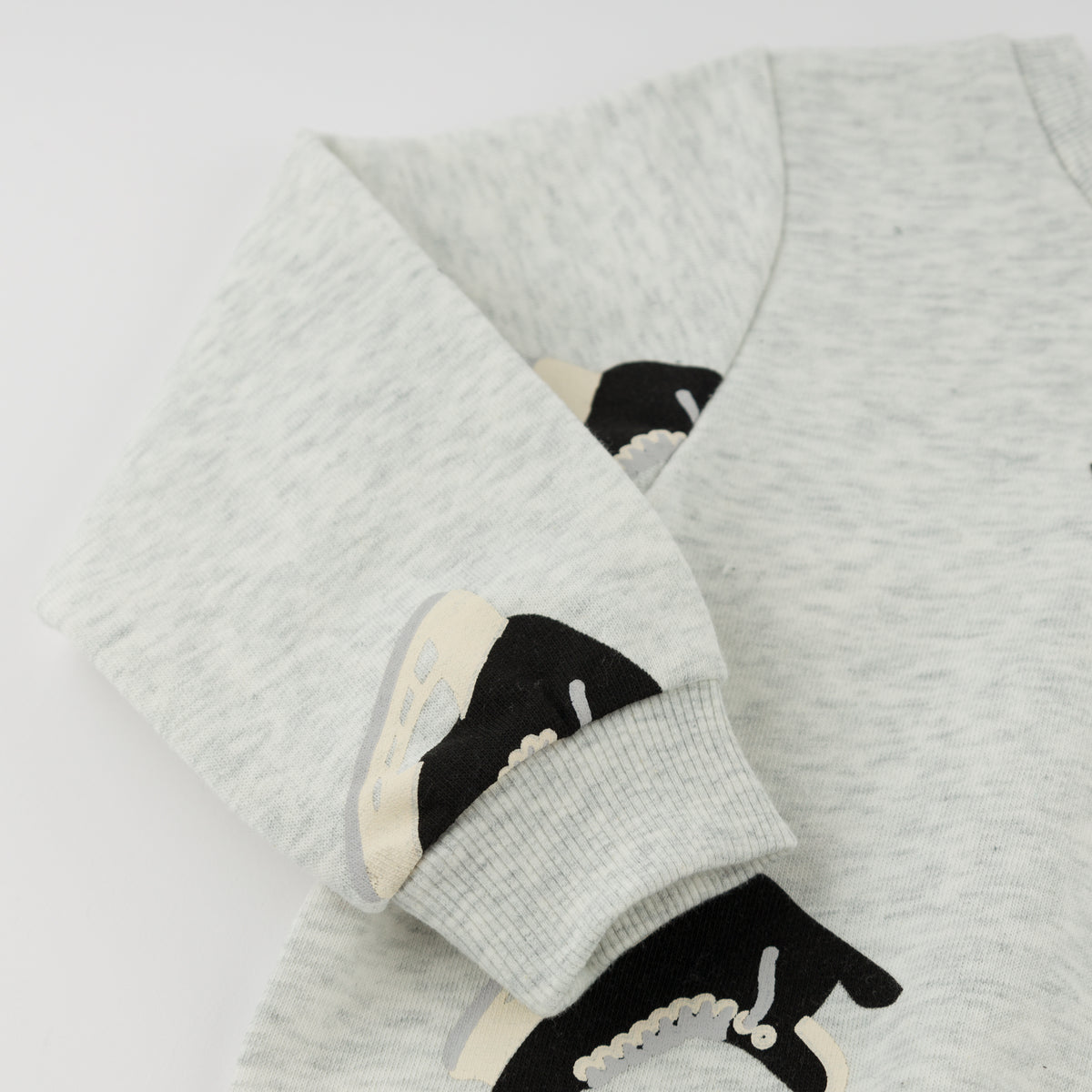 oh baby! Brooklyn Boxy Sweatshirt - Hockey Skate Large Print - Heather Gray - Sleeve