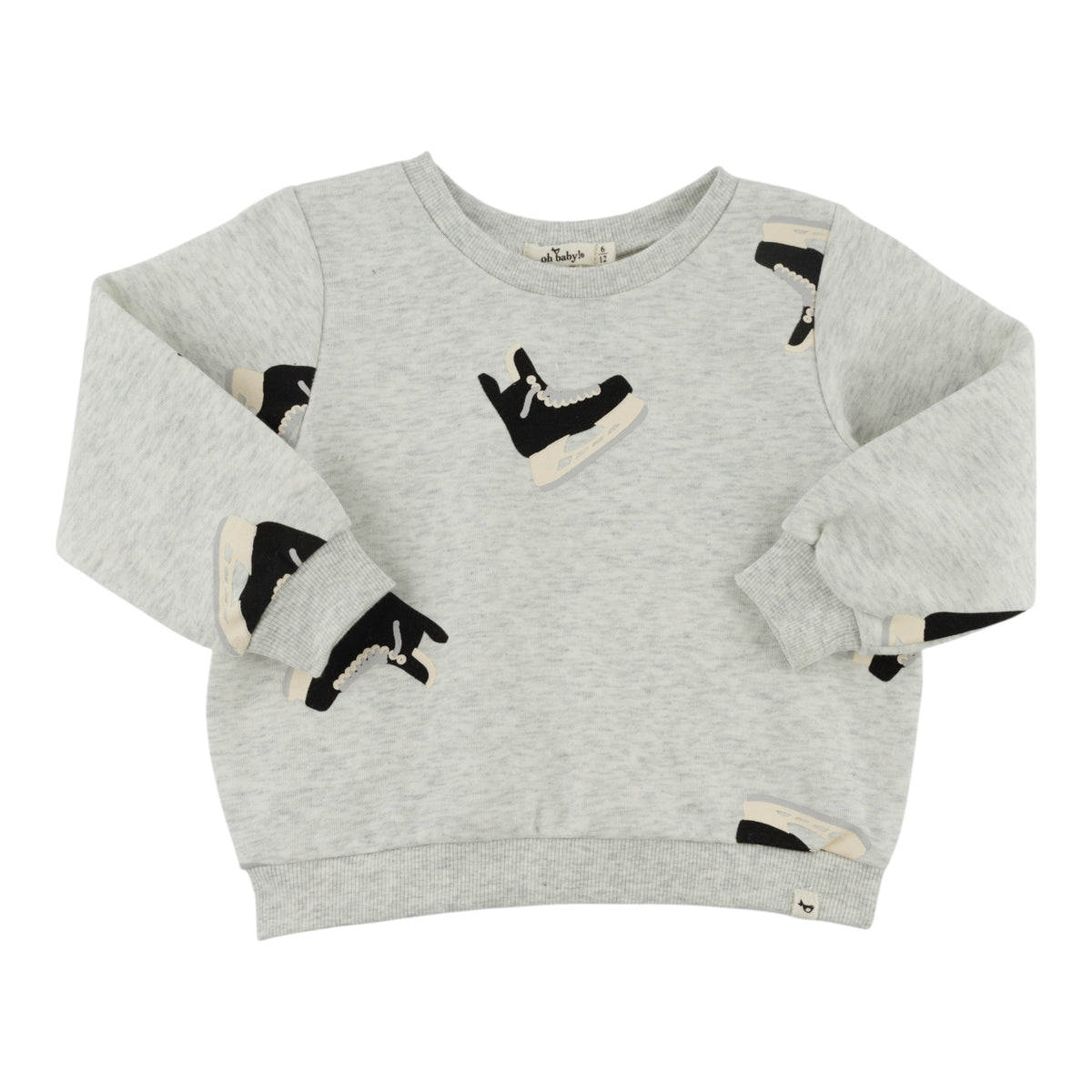oh baby! Brooklyn Boxy Sweatshirt - Hockey Skate Large Print - Heather Gray
