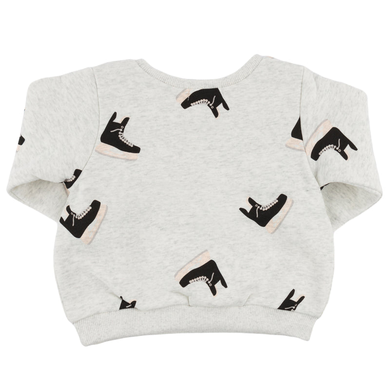 oh baby! Brooklyn Boxy Sweatshirt -Hockey Skate Print - Heather Gray - Back