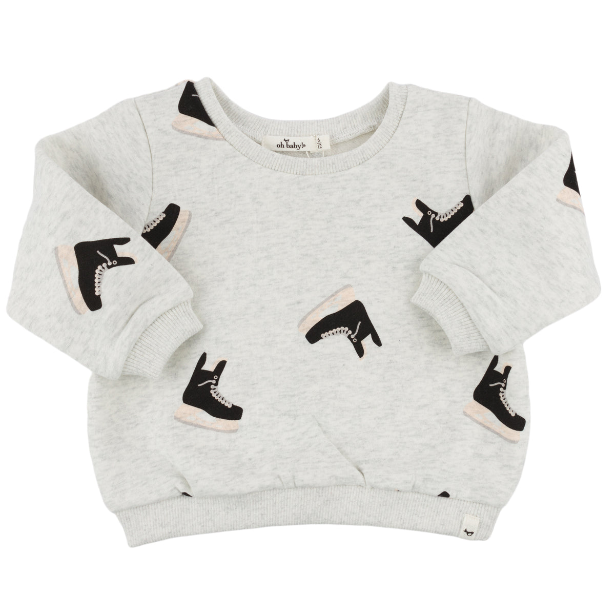 oh baby! Brooklyn Boxy Sweatshirt -Hockey Skate Print - Heather Gray