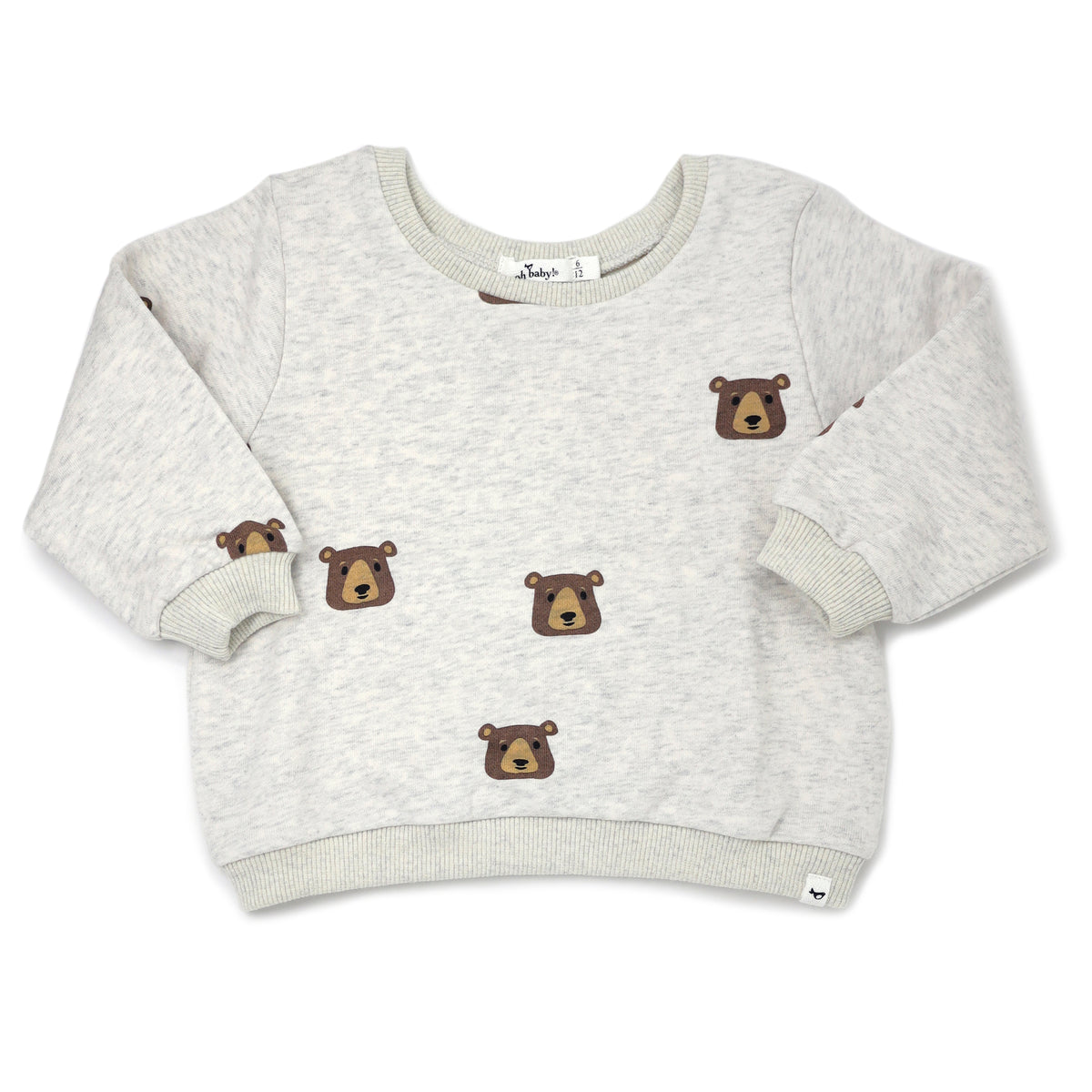 oh baby! Brooklyn Boxy Sweatshirt with Brown Bear Faces Print - Oatmeal Heather
