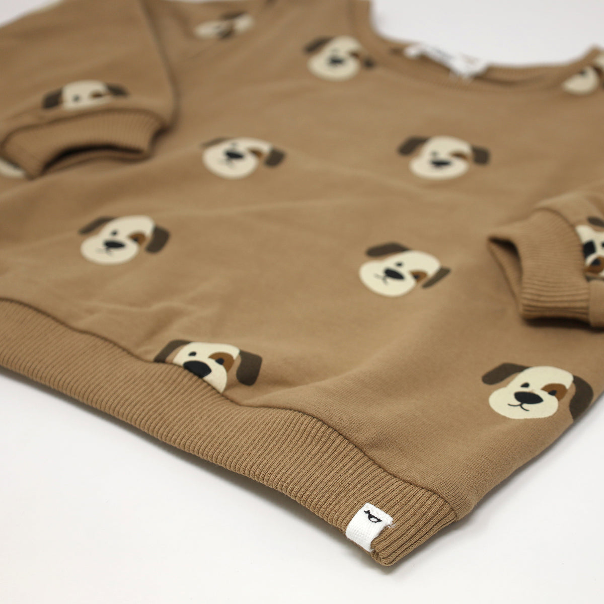 oh baby! Brooklyn Boxy Sweatshirt with Puppy Faces Print - Caramel