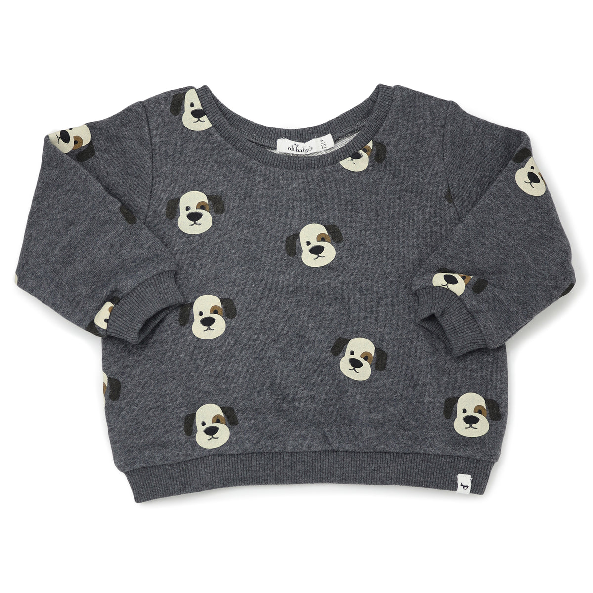 oh baby! Brooklyn Boxy Sweatshirt with Puppy Faces Print - Charcoal Pepper