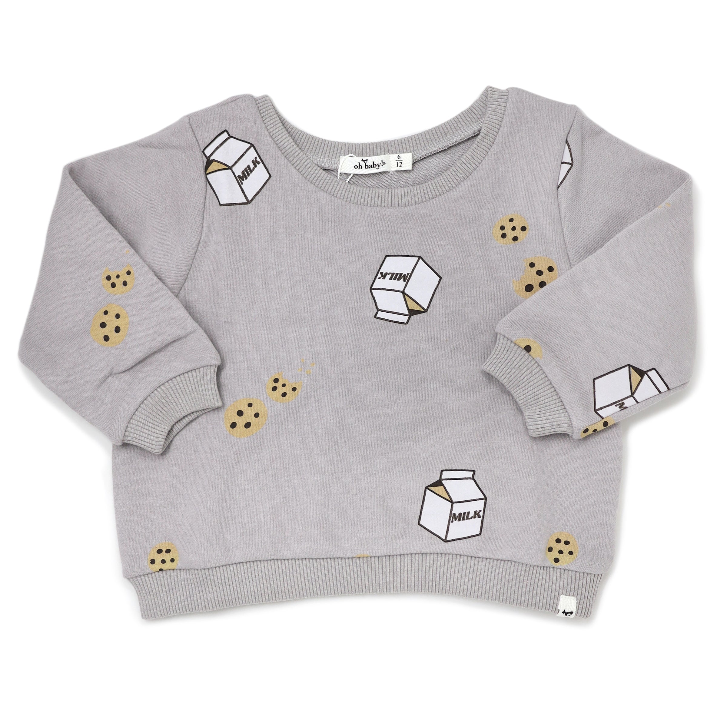 oh baby Brooklyn Boxy Sweatshirt with Milk Cookies Print Pale Gra