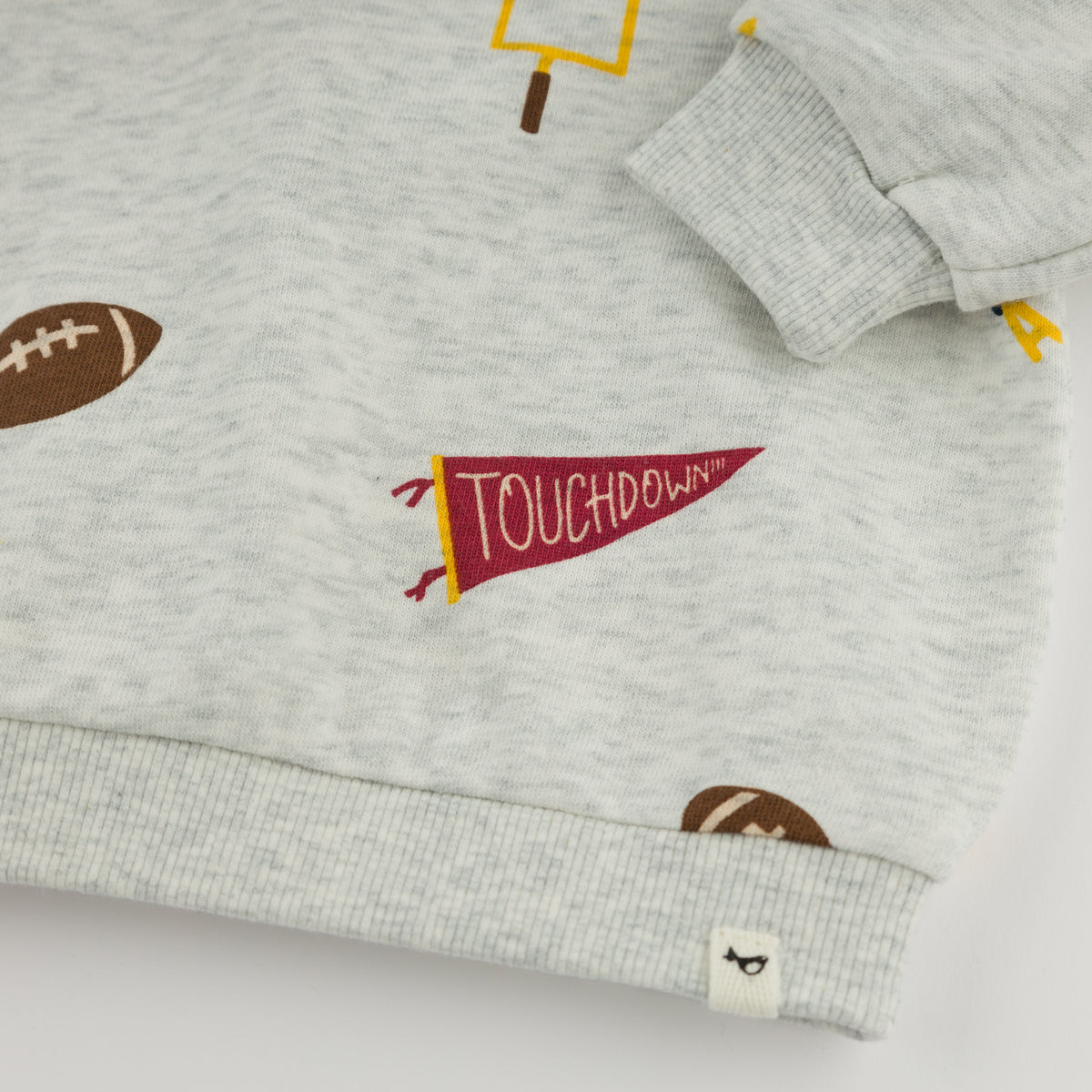 oh baby! Brooklyn Boxy Sweatshirt - Football Print - Heather Gray - Close Up - Bottom