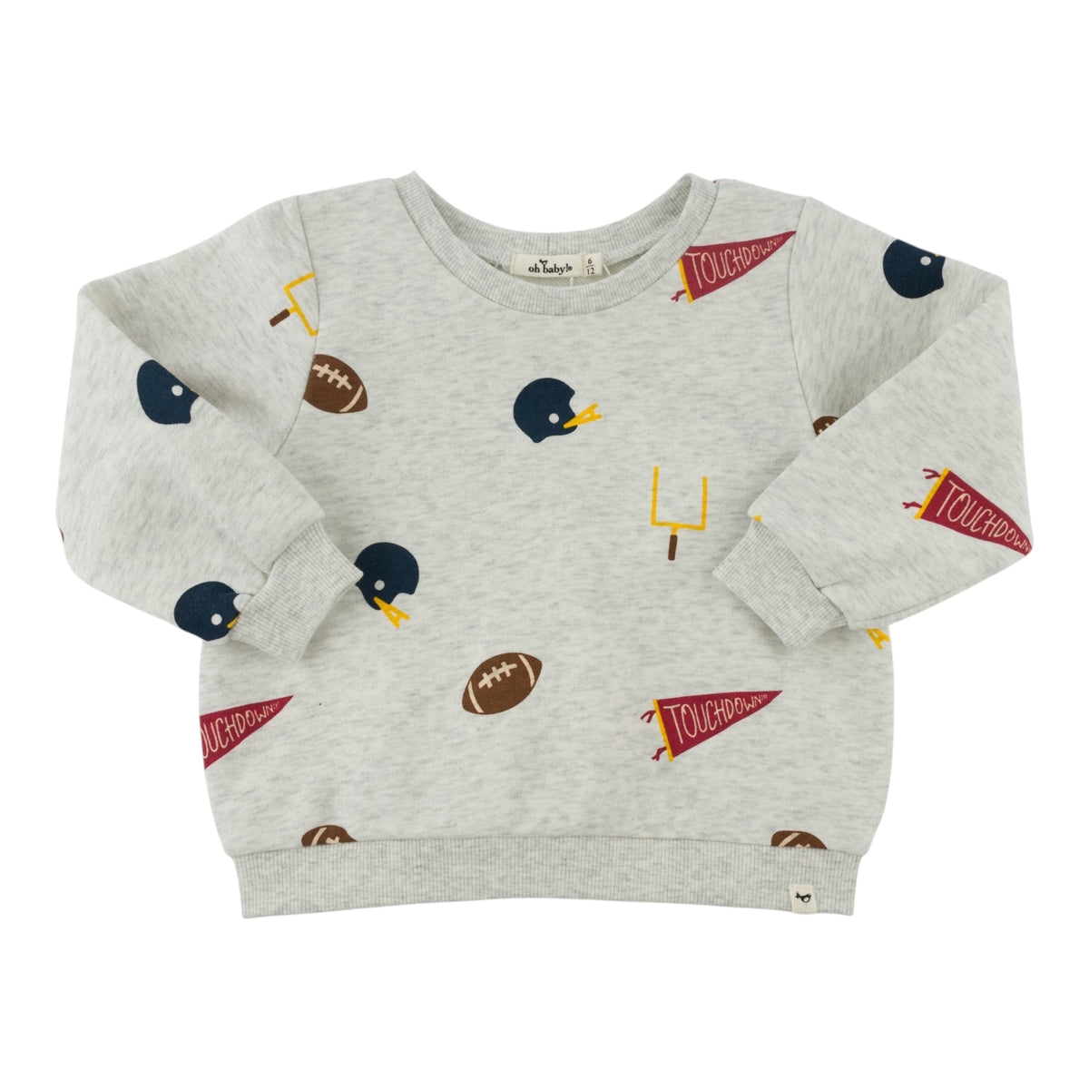 oh baby! Brooklyn Boxy Sweatshirt - Football Print - Heather Gray