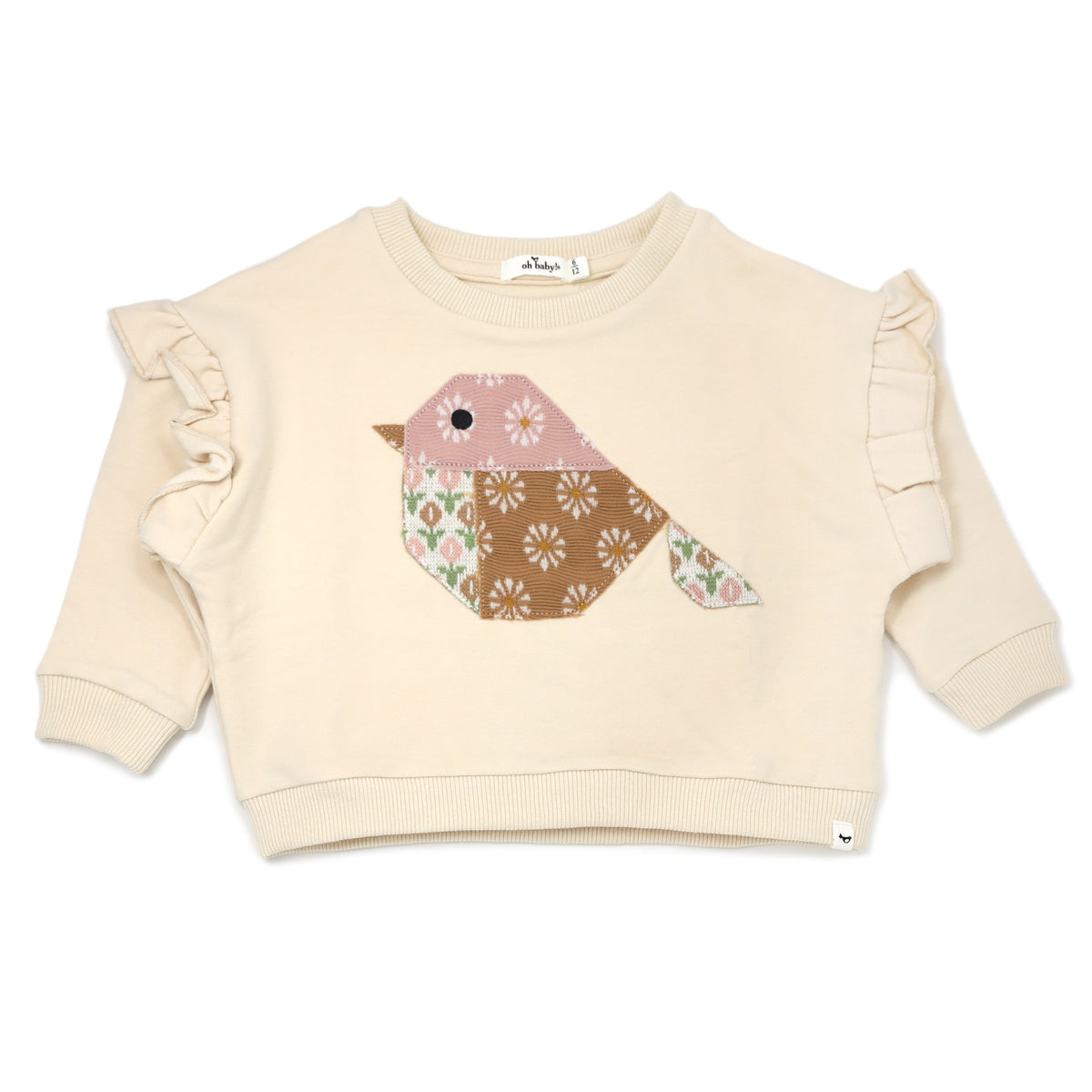 oh baby! Millie Slouch Sweatshirt with Quilted Bird Applique - Vanilla