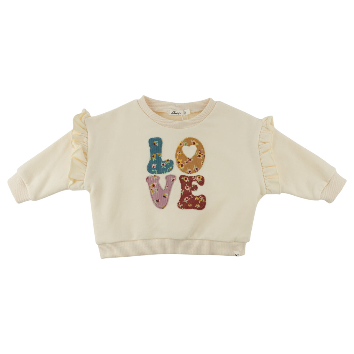 oh baby! Millie Sweatshirt - Harvest Bloom "LOVE" - Sugar Cookie - Flat Lay