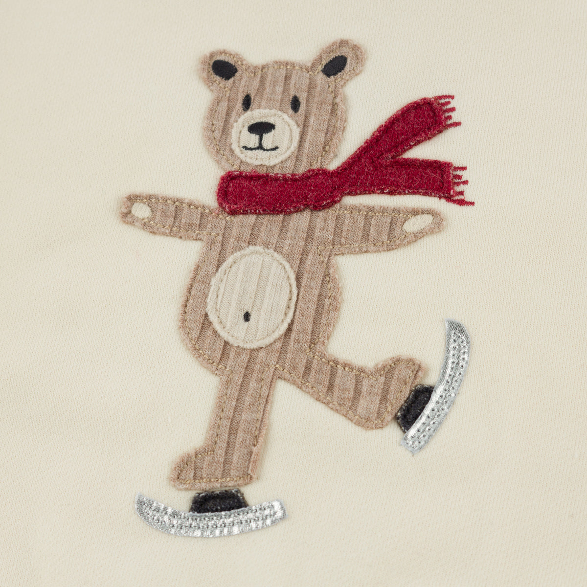 oh baby! Ruffle Slouch Sweatshirt - Ice Skating Bear - Natural - close
