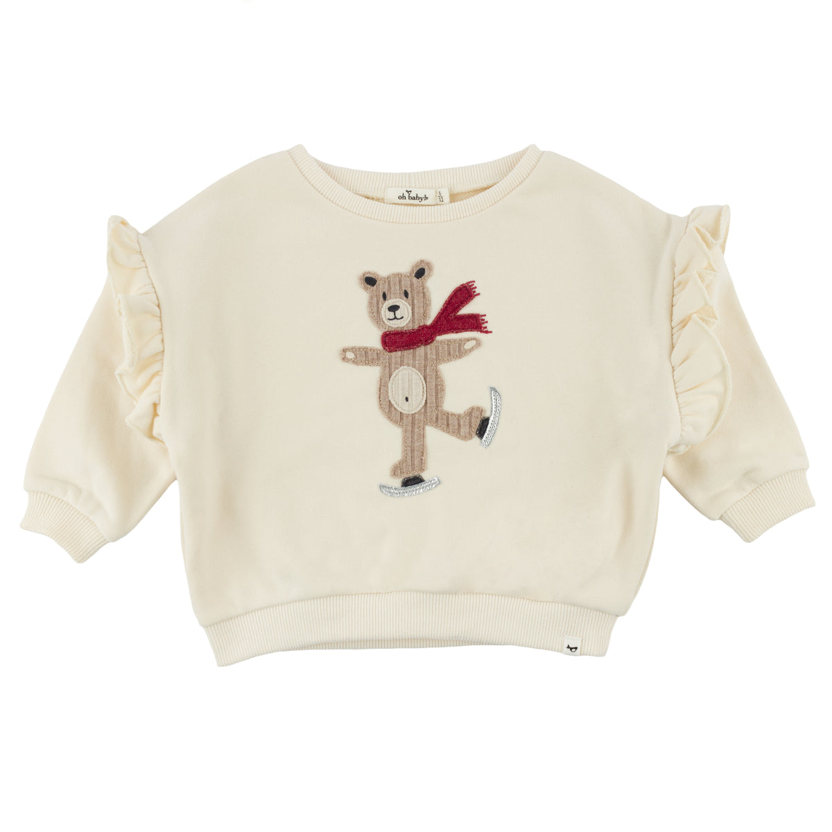 oh baby! Ruffle Slouch Sweatshirt - Ice Skating Bear - Natural
