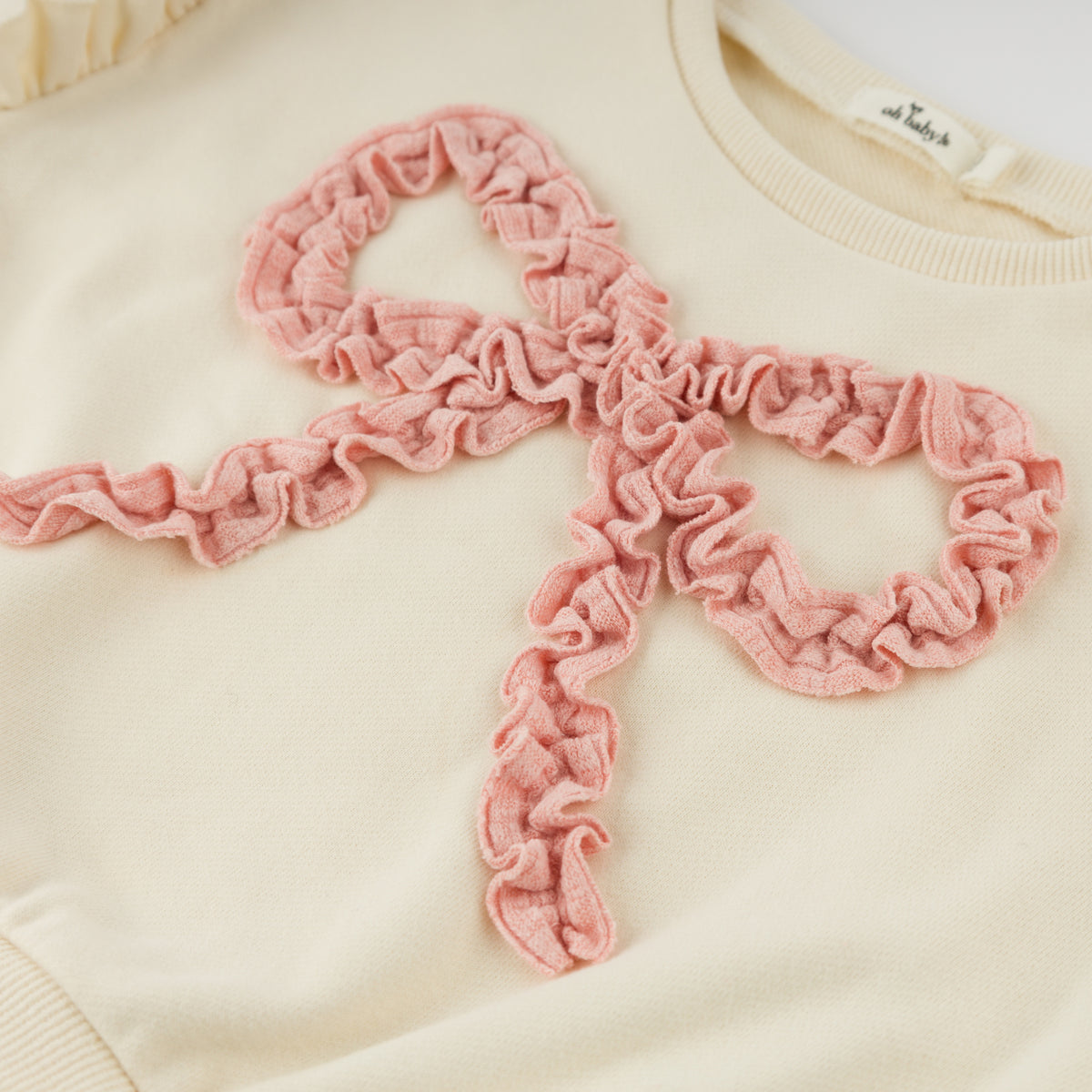 oh baby! Ruffle Slouch Sweatshirt - Ruffle Bow - Natural - Close